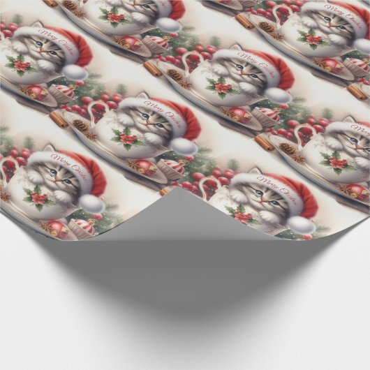 Papier Cadeau Kitten de Noël dans un Teacup (Coin)