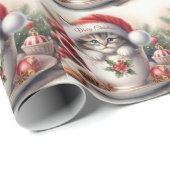 Papier Cadeau Kitten de Noël dans un Teacup (Coin rond)