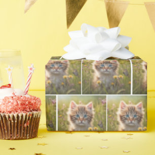 Papier Cadeau Kitten et papillon dans la prairie