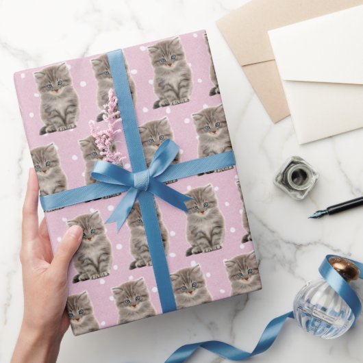 Papier Cadeau Kitten Gris Sur Pois (Cadeaux)