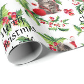 Papier Cadeau Kitten in Santa Hat Personnaliser le nom Noël (Coin rond)