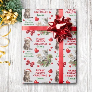 Papier Cadeau Kittens Joyeux Meowy Noël Petit-enfant
