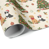 Papier Cadeau Kittens, Puppies, and Christmas Trees Pattern (Coin rond)