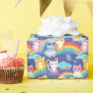 Papier Cadeau Kittens sur Rainbow Clouds Happy Amoureux des chat