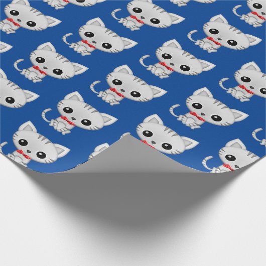 Papier Cadeau Kitty gris sur bleu (Coin)