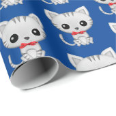 Papier Cadeau Kitty gris sur bleu (Coin rond)
