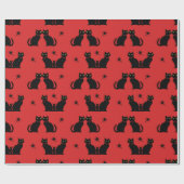 Papier Cadeau Kitty noir rétro sur des étoiles rouges enveloppan (Plat)