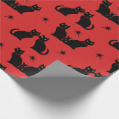 Papier Cadeau Kitty noir rétro sur des étoiles rouges enveloppan (Coin)