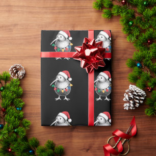 Papier Cadeau Kiwi Noël Chapeau de Père Noël Lumières Fêtes de N