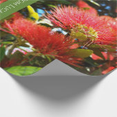 PAPIER CADEAU KIWI NZ ROUGE VERT POHUTUKAWA FLEURS XMAS MESSAGE (Coin)