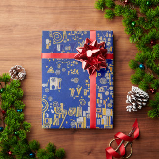 Papier Cadeau Klimt Inspiré bleu, or, cuivre platine