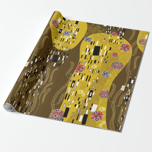 Papier Cadeau Klimt Inspiré Or Motif Art Nouveau Le Baiser (Déroulé)