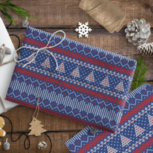 Papier Cadeau Knitted Stitch Pattern2 Navy/ID208