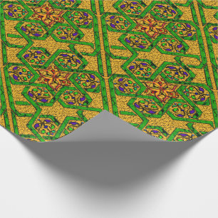 Papier Cadeau Knotwork d'étoile de David dans l'or et le vert