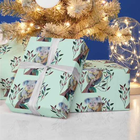 Papier Cadeau Koala assis dans un eucalyptus (Vacances)