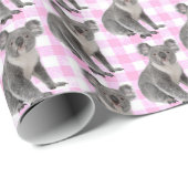 Papier Cadeau Koala Bears sur Pink Ginhgam (Coin rond)