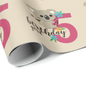 Papier Cadeau Koala cinquième anniversaire fille (Coin rond)