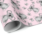 Papier Cadeau Koala ours Baby shower fille rose (Coin rond)
