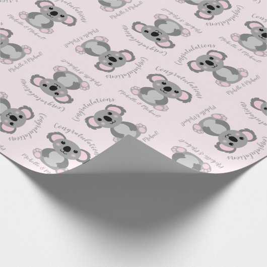 Papier Cadeau Koala ours Baby shower fille rose (Coin)