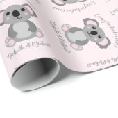 Papier Cadeau Koala ours Baby shower fille rose (Coin rond)