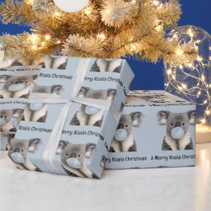 Papier Cadeau Koala soufflant un bubble gum bleu Noël salutation