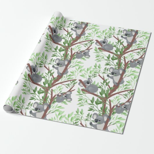 Papier Cadeau Koalas Dans Un Arbre (Déroulé)