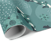 Papier Cadeau Koi étang monochrome turquoise (Coin rond)