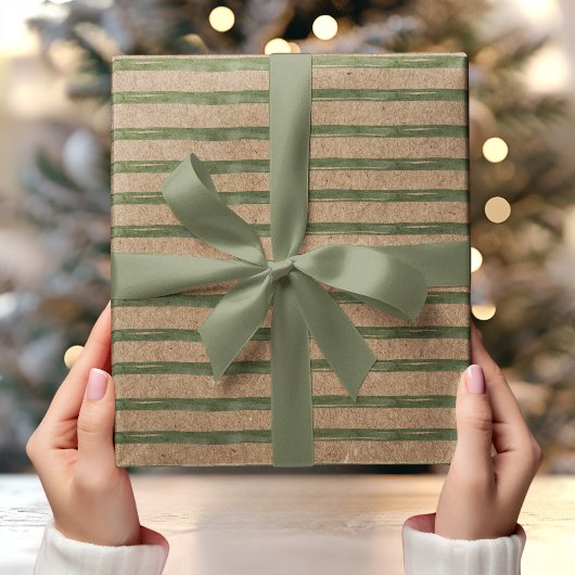 Papier Cadeau Kraft avec tons verts Aquarelle