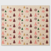 Papier Cadeau Kraft Modern Christmas Tree and Snow flakes Cadeau (Plat)