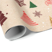 Papier Cadeau Kraft Modern Christmas Tree and Snow flakes Cadeau (Coin rond)
