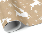 Papier Cadeau Kraft Paper Reindeer Motif White ID589 (Coin rond)