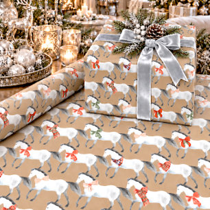 Papier Cadeau Kraft rustique Noël blanc Chevaux de Noël