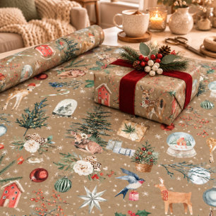 Papier Cadeau Kraft Rustique Noël Renne & Tout Noël