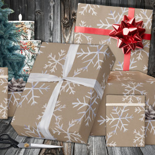 Papier Cadeau Kraft Rustique Tirée À La Main Bleu Icy Flakes Bla