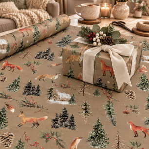 Papier Cadeau Kraft rustique Tout Renard roux forêt bois