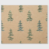 Papier Cadeau Kraft Watercolor Pine verte d'hiver Noël (Plat)