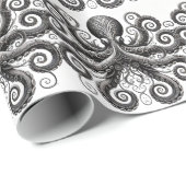 Papier Cadeau Kraken Steampunk Octopus Ornate Black (Coin rond)