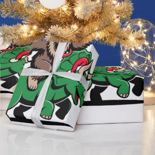Papier Cadeau Krampus chevauchant un dinosaure Santa Noël Evil