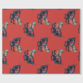 Papier Cadeau krampus de Noël antique rouge (Plat)