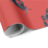 Papier Cadeau krampus de Noël antique rouge (Coin rond)