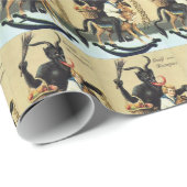 Papier Cadeau Krampus Rocse Vacances Cheval Vintage Noël (Coin rond)