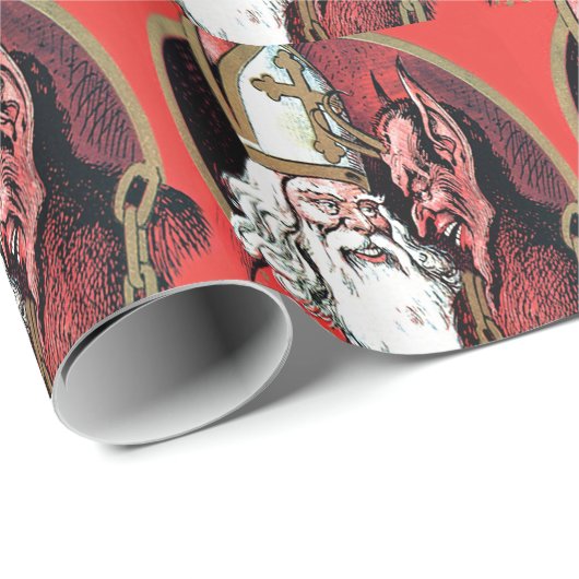 Papier Cadeau Krampus Saint Nicolas rouge (Coin rond)