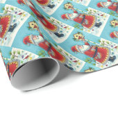 PAPIER CADEAU KRIS KRINGLE ALIMENTER LES OISEAUX REDBIRÉS, NOËL  (Coin rond)