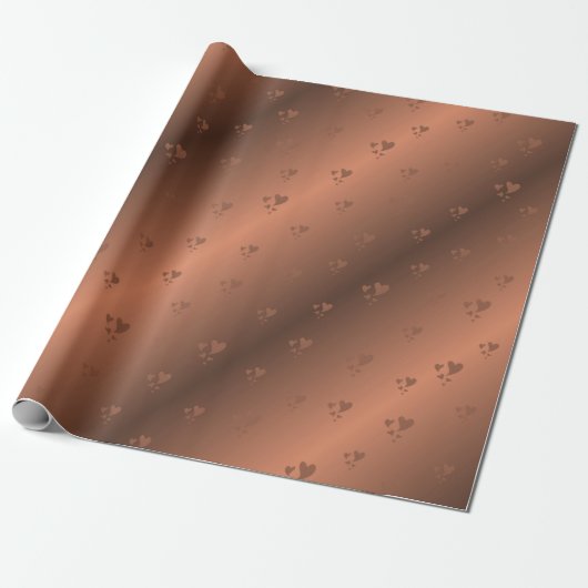 Papier Cadeau kupfer, brun, noël, coeurs, xmas, brillant, (Déroulé)