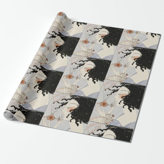 PAPIER CADEAU LA BOHEME, DAME AVEC BOUTEILLE DE PARFUME ART DÉCO (Déroulé)