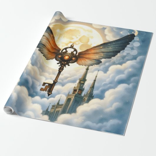 Papier Cadeau La Clé de l'Éternité – Ailes Steampunk  (Déroulé)