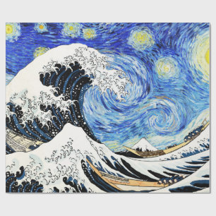 Papier Cadeau La Grande Vague au large de Kanagawa dans une nuit