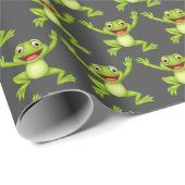 Papier Cadeau La Grenouille Verte Dansante Sur Grey (Coin rond)