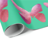 Papier Cadeau La liberté des papillons roses fantasque (Coin rond)