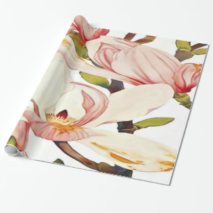 Papier Cadeau La magnolia rose de corail botanique fleurit l'art